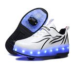 Boys and Girls LED Roller Skates Shoes with Double Wheels Trainers Technical Retractable Skateboarding Shoes for Kids Light up Shiny Luminous Sneakers Black White