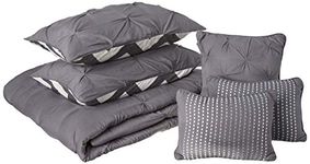 Avondale Manor 7-Piece Ella Comforter Bed Set - Reversible Ultra-Soft Pinch Pleat Charcoal Bedding Comforter Set with 3 Decorative Pillows for Queen Bed, Hypoallergenic, 7 Pieces, Queen Charcoal