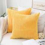 Home Brilliant Yellow Cushion Covers 65cm x 65cm Mustard Decorations Soft Corduroy Large Decorative Pillows for Bed, 65 x 65, 26 inches, Set of 2, Yellow