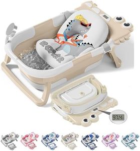 TPN Collapsible Baby Bathtub, Baby Bath Tub with Soft Cushion & Real-Time Thermometer, Baby Bathtub Infant to Toddler Tub (0-36 Months), Portable Newborn Travel Bath Tub