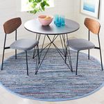 SAFAVIEH Rag Rug Collection Area Rug - 4' Round, Blue & Multi, Handmade Boho Stripe Cotton, Ideal for High Traffic Areas in Living Room, Bedroom (RAR127B)