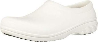 Crocs Men's and Women's On The Clock Clog | Slip Resistant Work Shoes, White, 12 Women / 10 Men