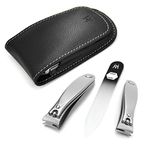 GERManikure 3pc matte stainless steel travel manicure set in black leather case with magnet clasp