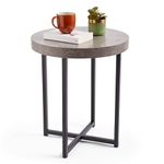 VonHaus Grey Side Table - Concrete Effect End Table – Living Room Table w/Industrial Black Legs – Round Small Table for Living Room, Dining Room, Lounge & Hallway – Circular Bedside Table for Bedroom