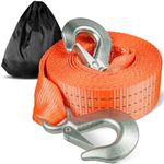 Digank Tow Strap with Hooks 2”x20’ 15,000 LBS, Tow Rope Metal Safety Hooks, Car Heavy Duty Recovery Rope for Trailers, Securing Items, and Farm Cleaning(Orange)