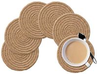 PartyStuff Jute Hand Braided Rustic Vintage Tea Coaster for Dining Table, Bedside Table, Tea Coaster, Chatni mat, Decoration mat (Round, Pack of 6, 4x4 inches, Beige)