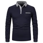 APAELEA Men's Long Sleeve Polo Shirt Cotton Golf T Shirts for Man Navy Medium