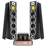 Fenton Tower Music System with Floor Standing Speakers and HiFi Valve Amplifier, Bluetooth, SHFT57B Black