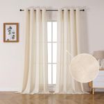 CUCRAF Linen Net Curtains 2 Panels W 55 x L 72 Natural Semi Sheer Curtains Elegant Eyelet Voile Curtains for Windows Bedroom Living Room