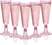 MATANA 24 Premium Elegant Pink Plastic Champagne Flutes, 150ml - Reusable Toasting Glasses, Cocktail Prosecco Glasses for Weddings, Birthdays, Christmas, Bridal Showers, Themed Parties