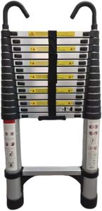 13.45ft Telescoping Ladder, Aluminum Tall Collapsible Ladder with Non Slip Feet and Hooks, Folding Roof Ladder Maximum Capacity of 300 Pounds for Home.