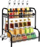 Hexwell 4-Tier Kitchen Countertop Spice Rack Organizer with 8 Hooks Removable Kitchen Racks (42 x 25 x 41 Cm - Black Color)