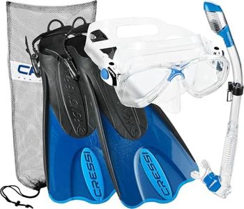 Cressi Italian Collection Palau Adjustable Fin Snorkel Mask Fin Snorkel Set with Snorkeling Gear Carry Bag