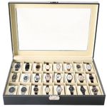 MAOPINER 24 Slot Watch Box Organizer Display Watch Case, Watch Display Case Organizer, Jewelry Display Drawer Case, Wristwatch Jewelry Portable Travel Case Organizer