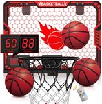 ZIZZ Indoor Basketball Hoop for Kids: Basketball Gifts for Boys 4-10 LED Light & Scoreboard Over The Door Basketball Hoop Birthday Gift for Boy Ages 5 6 7 8 9 10 11 Years Old Mini Basketball Game Toys