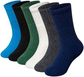 WEVIAS Kids Merino Wool Hiking Socks Boys Thermal Winter Cozy Boot Warm Cushion Socks 6 Pairs (Blue/Green/Black, 13-15 Years)