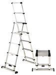 Telesteps 10ES Fully Automatic Telescoping Ladder, with Patented One-Touch Release, OSHA Compliant 6 ft, Wide Pro Step, Telescoping A-frame stepladder, with 2 extra safety leaning rungs, Up to 10 ft Reach may be possible