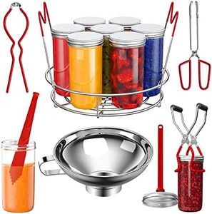 Pisol Canning Supplies Starter Kit, 7 Piece Canning Tools Set with Stainless Steel Rack, Wide Mouth Funnel, Kitchen Tongs, Jar Lifter, Magnetic Lid Lifter, jar Wrench, Bubble Popper