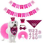 STMK Dog Birthday Outfit Girl, Dog Birthday Bandana Girl Tutu Skirt Birthday Number Crown Hat Bowtie Happy Birthday Banner for Pet Puppy Dog Birthday Party Supplies (Rose)