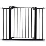 BABELIO 26-40 Inch Easy Install Extra Wide Pressure Mounted Metal Baby Gate, No Drilling, No Tools Required, with Wall Protectors and Extenders (Black)