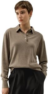 LilySilk 100% Baby Cashmere Sweater Polo Shirt for Women Long-Sleeve Casual Business Pullover Fall Undyed Brown Medium