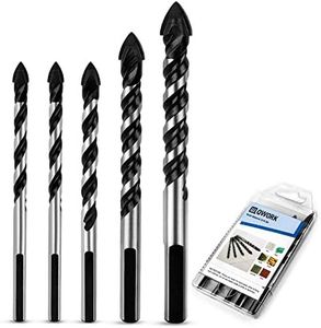 QWORK 5 Pcs Set (6, 6, 8, 10, 12mm) Multi-Material Drill Bit Set for Tile,Concrete, Brick, Glass, Plastic and Wood Tungsten Carbide Tip Best for Wall Mirror and Ceramic Tile on Concrete and Brick Wall