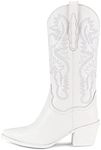 Mattiventon Cowgirl Boots for Women Vintage Embroidery Cowboy Boots Pull on Mid Calf Western Boots, White, 10