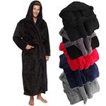 Ross Michaels Mens Luxury 400gsm Hooded Long Robe - Full Length Plush Big & Tall Bathrobe (Black, XXXL)