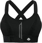 YIANNA Women's High Impact Sports Bra for Large Breasts - Front Zipper Closure, Adjustable Straps, Padded Sports Bra Plus Size, CA-YA151-Black-4XL