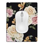 Cyanbone Small Mouse Pad Cute, Mini Mouse Pads for Wireless Mouse and Laptop, Travel Mousepads with Designs - Floral on Black Background , Portable Mousepad with Non-slip Rubber Base - 5.5 x 7 Inch, Pretty Desk Accessories for Women