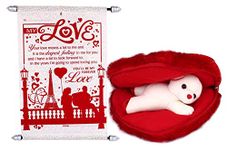 Saugat Traders Love Gift for Wife, Girlfriend, Girls, Women - Love Scroll Card, Red Heart Shape Pillow with Soft Teddy Bear - Valentine Day - Anniversary - New Year