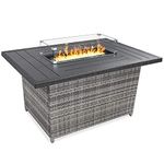 Best Choice Products 52-inch 50,000 BTU Outdoor Wicker Patio Propane Gas Fire Pit Table w/Aluminum Tabletop, Glass Wind Guard, Clear Glass Rocks, Cover, Slide Out Tank Holder, and Lid, Gray