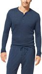 Tommy John Men's Second Skin Lounge Henley Long Sleeve, Pajama Sleep Shirt Casual Long Sleeve, Premium Fitted Soft Mens T-Shirts, Lightweight Button Basic T-Shirt (Dress Blues, Large)