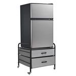 EazeHome Mini Fridge Stand, Fridge Stand with Storage, 2 Drawer Fridge Cart, Organizer Unit for Mini Fridge, Fridge Stand with Metal Frame and Fabric Drawers, Mini Fridge Table with 4 Swivel Wheels