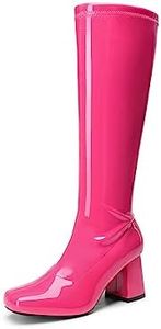 DREAM PAIRS Women's Gogo Boots Square Toe Chunky Wide Calf Knee High Boots For Women,Size 11,Hot Pink-Pat,SDKB2231W