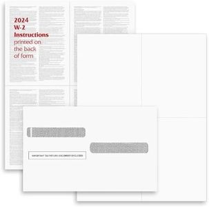 Set of (50 Forms with 50 Envelopes) W-2 4-Up Employee Tax Forms,Instructions on Back for 2019, for Laser/Inkjet Printer. Compatible with QuickBooks and Accounting Software