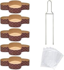 FAH FAMILY AT HOME Kit Stampo per Colomba (5pz x 1Kg) + Spillone Colomba + Sacchetti (5pz), Forma Colomba Pasquale di Carta Naturale di Pura Cellulosa in Microonda, Resistente al Calore 220° C