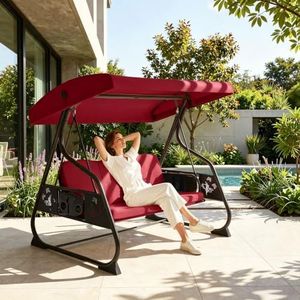 HugCoz 3 Seat Outdoor Porch Patio Swing with Stand & Canopy for Yard