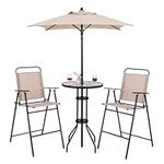 COSTWAY 3/4 Piece Folding Patio Bistro Set, Outdoor Dining Furniture with 2 Chairs, 1 Tampered Glass Table and Umbrella Hole, Conversation Set for Garden Balcony Deck Poolside (With Parasol)