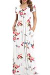 VIISHOW Women's Short Sleeve Floral Dress Loose Plain Maxi Dresses Casual Long Dresses with Pockets, Floral White, Small