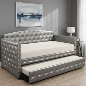 HOME DESIGN Ocean Upholstered Daybed with Trundle(Silver)