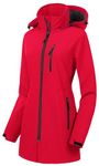 CREATMO US Womens Trench Raincoats Waterproof Thermal Softshell Long Spring Fall Jacket With Removable Hood Red L