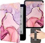 KEROM Case for 6.8" Kindle Paperwhite (11th Generation, 2021) and Kindle Paperwhite Signature Edition, PU Leather Protective Cover Case with Hand Strap, Card Slot, and Auto Sleep/Wake - Pink Marble