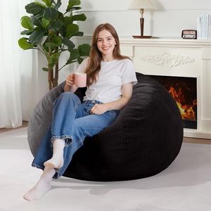 Homguava Bean Bag Chair: Teardrop Bean Bags with Memory Foam Filled, Compact Beanbag Chairs Soft Sofa with Corduroy Cover (Black)