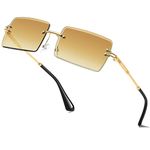 aisswzber Fashion Rimless Rectangle Sunglasses for Women Men Square Glasses Ultralight UV400 Eyewear Unisex 9031, Tea, Tea