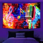 TPMDFC Music Tapestry Blacklight UV Reactive Musical Note Cool Theme Wall Hanging 60"40"Tapestries Flannel For Adults Mens Boys Bedroom Living Room YGTRLTP2