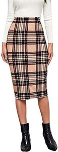 Floerns Women's Plaid Print High Waist Knee Length Bodycon Pencil Skirt Beige Plaid M