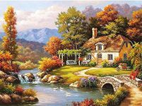 ABEUTY Paint by Numbers for Adults Beginner,Fall Village Bridge River 16x20 inches DIY Acrylic Oil Painting Craft for Home Wall Decor (No Frame)