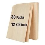 30PCS Balsa Wood Sheets 12x8x1/16 Inch Basswood Sheet Natural Unfinished Wood Board Thin Plywood Board for Architectural Model DIY Maker House Aircraft Ship Boat DIY Craft Wooden Plate Model