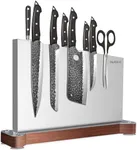 Large Magnetic Knife Block Holder Without Knives for Kitchen Counter, Stainless Steel Material Magnetic Knife Storage Stand Rack with Strong Double Sided Magnet and Wood Base - 16.15 x 11 Inches